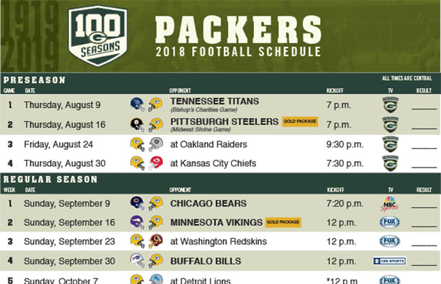 Green Bay Packers 2018 Schedule